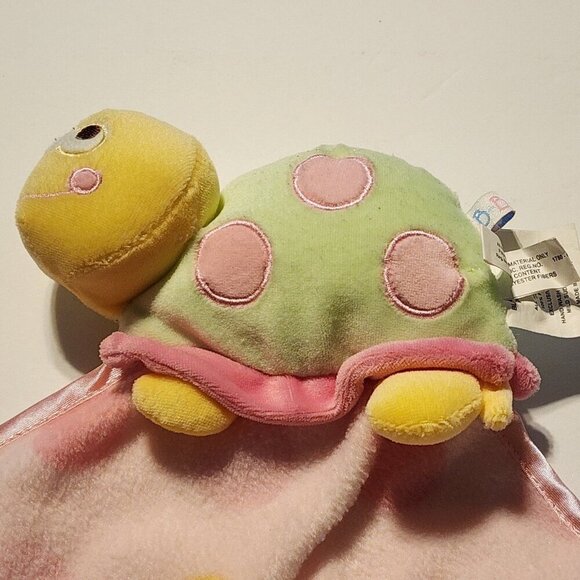 Blankets And Beyond Turtle Pink Yellow Green Polka Dot Security Lovey Nunu - Picture 3 of 8